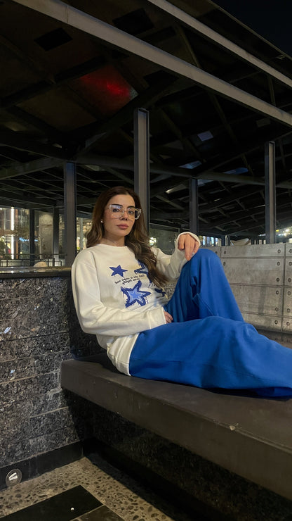 Winter Stars Printed White Sweatshirt